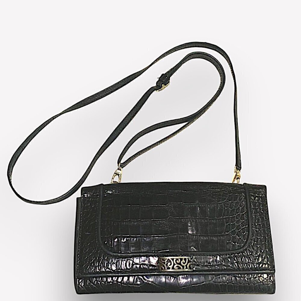 Brighton Travel the World Black Croc Embossed Crossbody/Envelope/Clutch bag